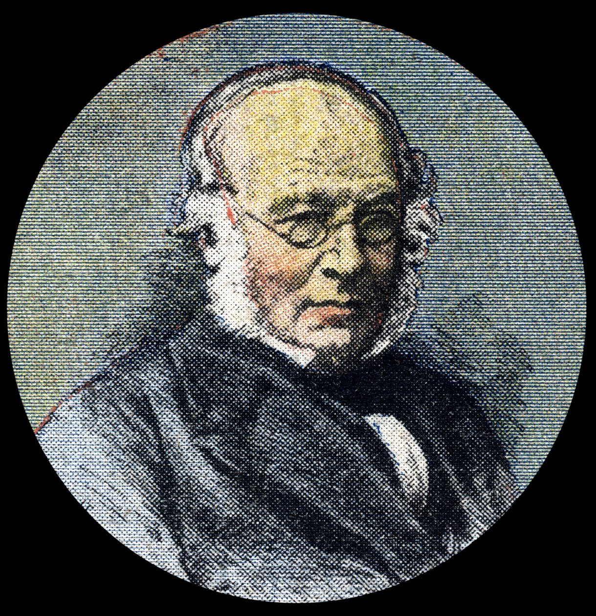 Posthistoria: Porträtt av Sir Rowland Hill (1795-1879), vid uppkomsten av postreformen 1839. Detalj av "" Le petit journal"" från 1920-04-15. Privat samling av Anonymous Anonymous