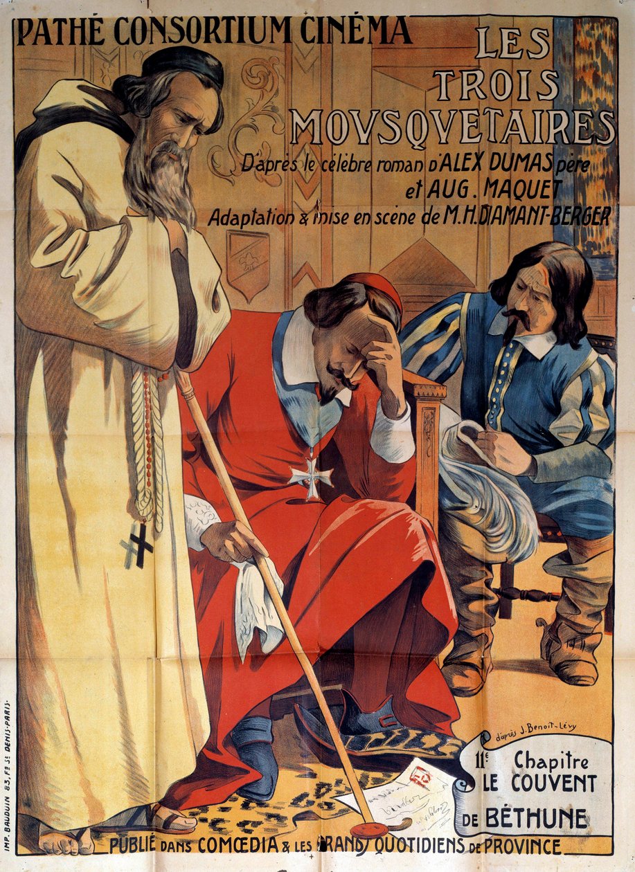 Affisch för pjäsen "The Convent of Bethune"" anpassad från ett kapitel av "The Three Musketeers"" av Alexandre Dumas 1920 på Pathe Consortium Cinema, privat samling - Affisch av pjäsen på Pathe Constrtium Cinema "" The Convent of Bethune" ” anpassad fr av Anonymous Anonymous