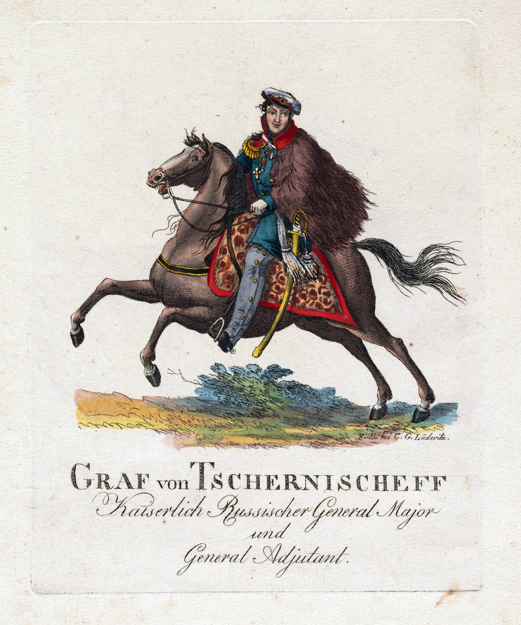 Prins Alexandre Ivanovitch Tchernychev ou Tchernychiov ou Czernichev - Porträtt av greve Alexander Ivanovich Chernyshov (1786-1857) - Anonym - 1813 - Akvatint - 25,6x22 - Privat samling av Anonymous Anonymous