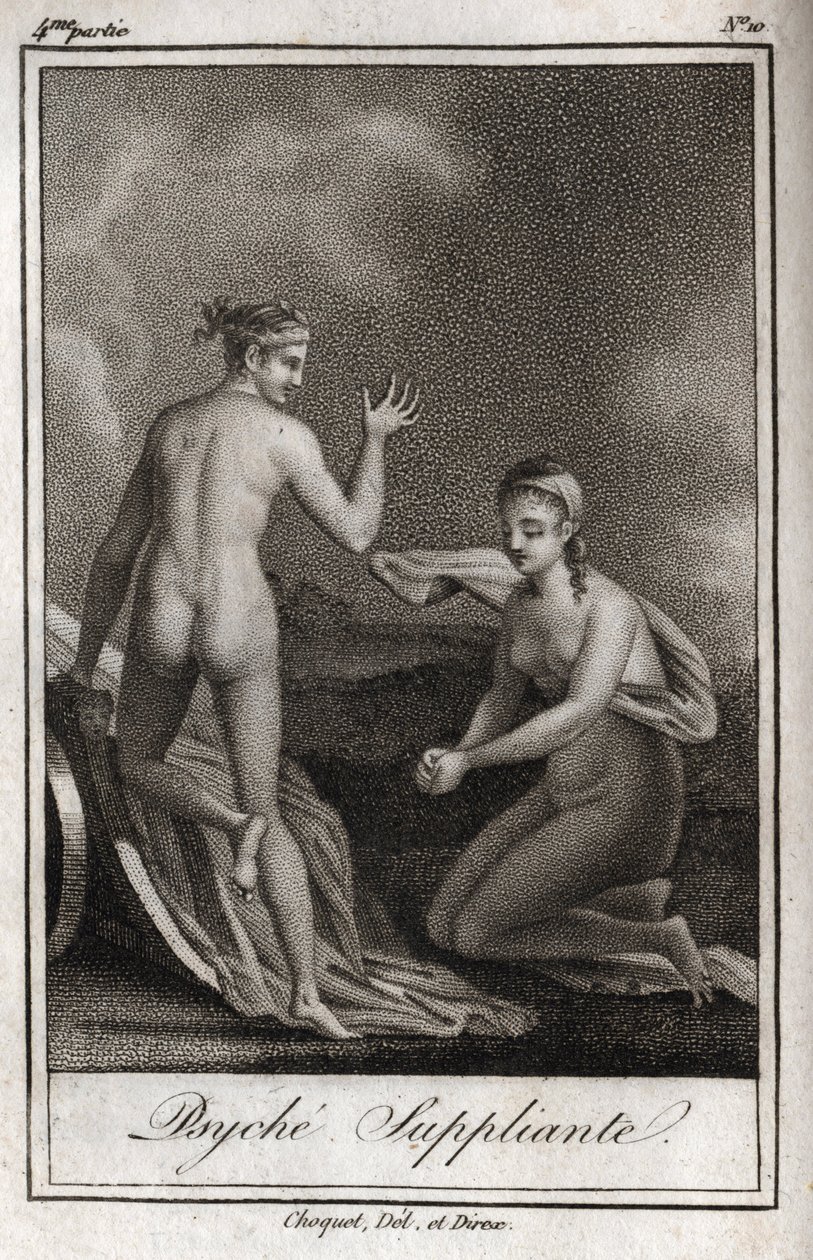 Psyche tiggeri. Gravyr från 1819 i "Lettres a Emilie sur la mythologie" av Charles Albert Demoustier (1760-1801). Privat samling. av Anonymous Anonymous