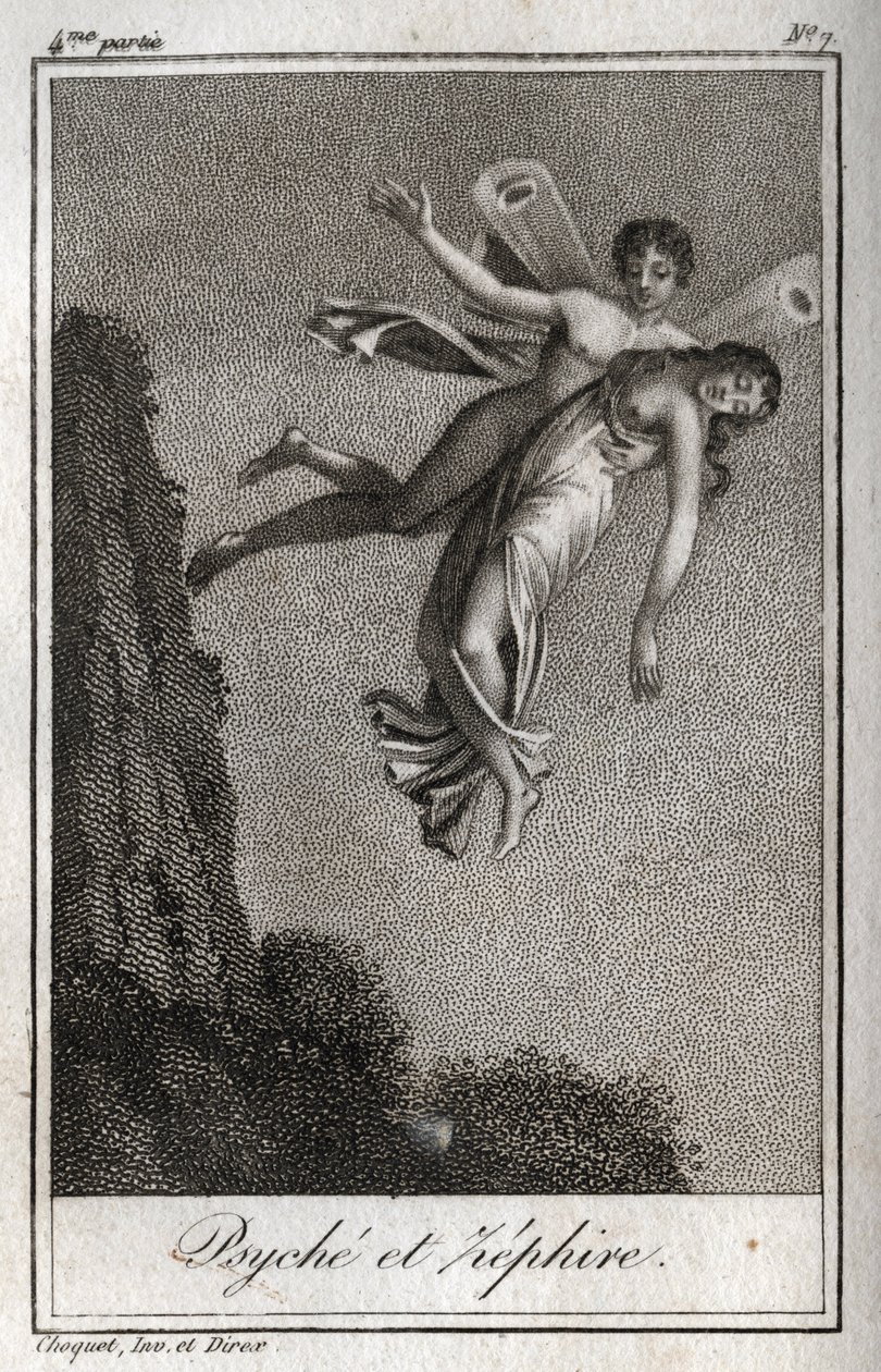 Psyche förs bort av Zephyr. Gravyr från 1819 i "Lettres a Emilie sur la mythologie" av Charles Albert Demoustier (1760-1801). Privat samling. av Anonymous Anonymous