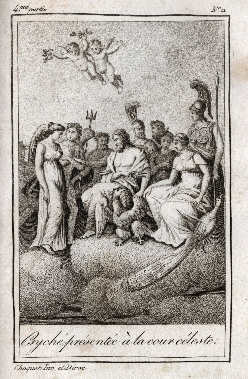 Psyche presenteras för Celestial Court. Gravyr från 1819 i "Lettres a Emilie sur la mythologie" av Charles Albert Demoustier (1760-1801). Privat samling. av Anonymous Anonymous