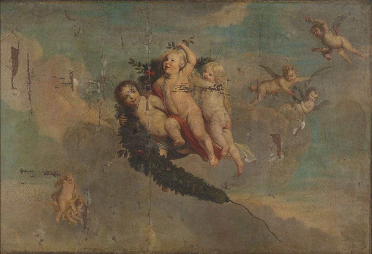 Putti med en festong, ca 1650 (olja på duk) av Anonymous Anonymous