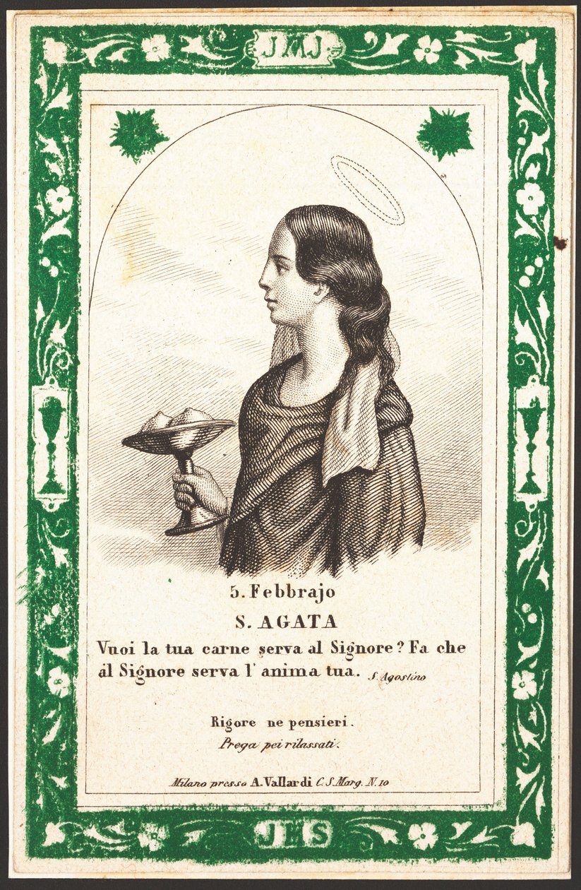 Representation av Saint Agatha Pious bild. Vykort. Början av 1900-talet. Privat samling av Anonymous Anonymous