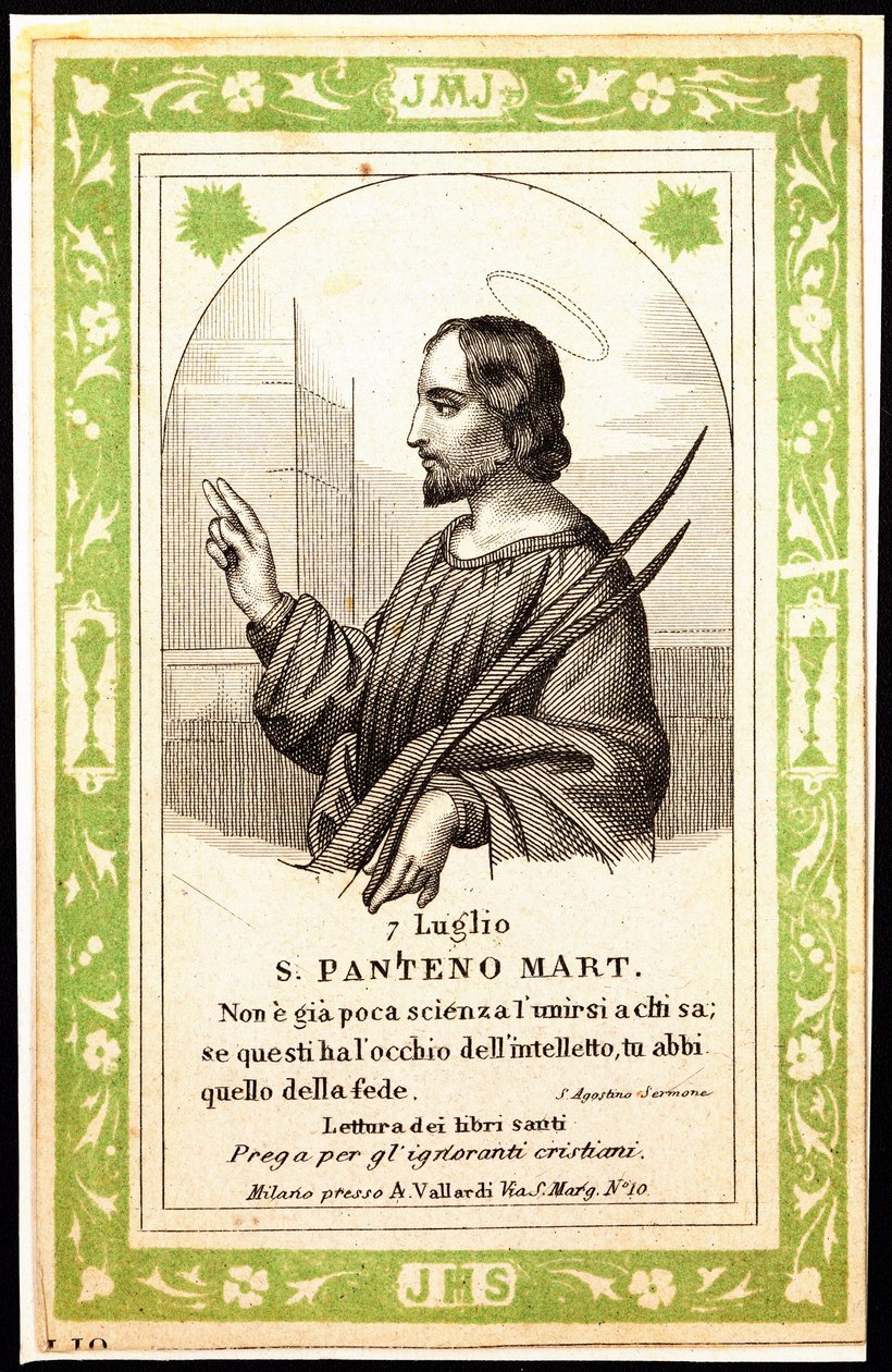 Representation av Saint Panthene av Alexandria from bild. Vykort. Början av 1900-talet. Privat samling av Anonymous Anonymous
