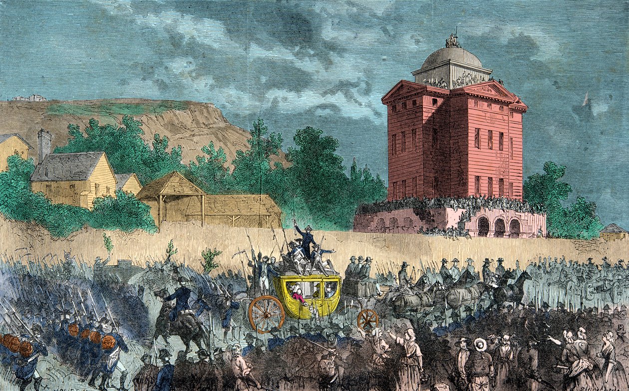 Varennes återkomst, kungafamiljen fördes tillbaka till Paris den 25 juni 1791, gravyr, privat samling av Anonymous Anonymous