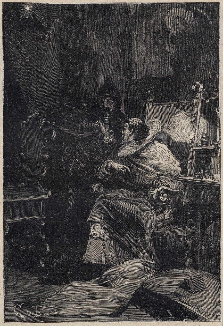 Rodrigo Borgia och Ascanio Maria Sforza Visconti (1455-1505) - gravyr från 