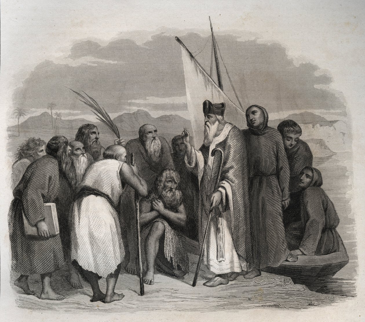 Sankt Athanasius av Alexandria (Athanasius den store) (295-373) på besök i Egyptens solitärer. Gravyr från 1846 i "" Lives of the saints"". Privat samling. av Anonymous Anonymous