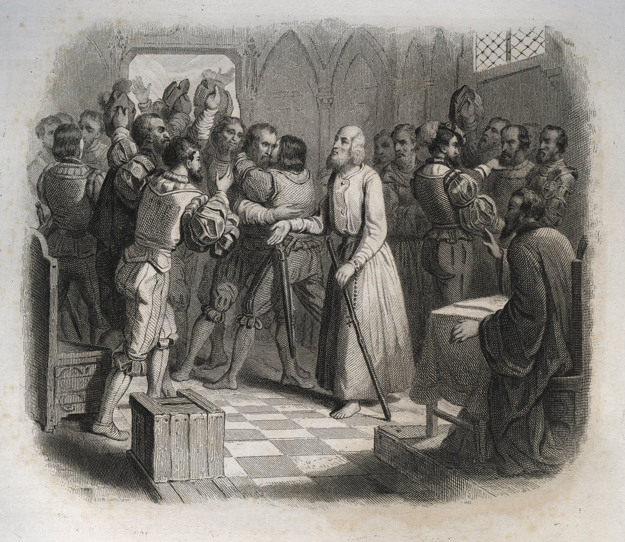 Saint Nicholas (Nicholas) of Flue eller broder Klaus (1417-1487), en schweizisk eremit som försonade de schweiziska konfederationen som var på väg att starta inbördeskriget. Gravyr från 1846 i "" Lives of the saints"". Privat samling. av Anonymous Anonymous