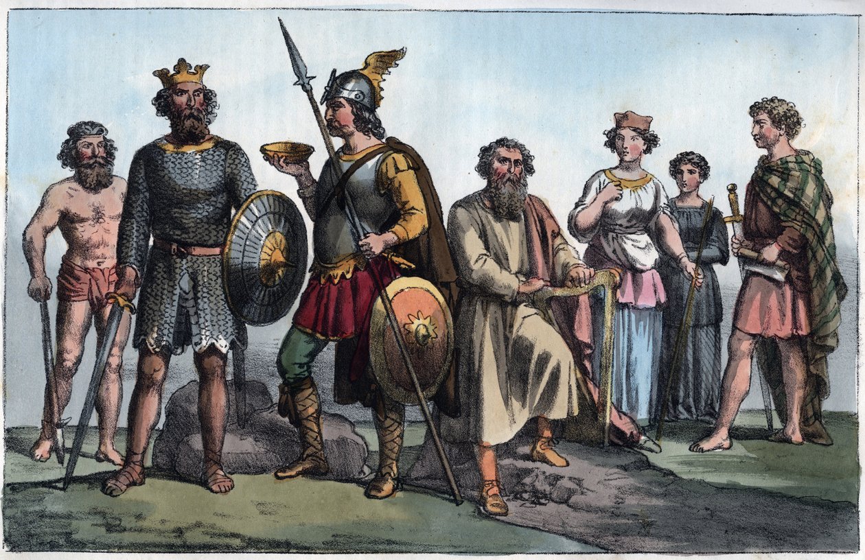 Sachsisk krigare och anglosaxare - Sachsisk krigare och anglosaxarna - gravyr från "" Seder och traditioner för alla folk i universum. Det är historien om regeringen, om lagarna, om milisen, om religionen för alla nationer från de mest avlägsna tider fram  av Anonymous Anonymous