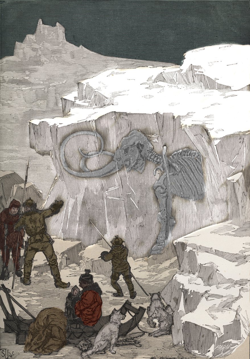 Sök efter mammut fossilt elfenben i Sibirien på 1800-talet. Gravyr från 1885 i "" Les arts et metiers illustres"" av Adolphe BITARD. av Anonymous Anonymous