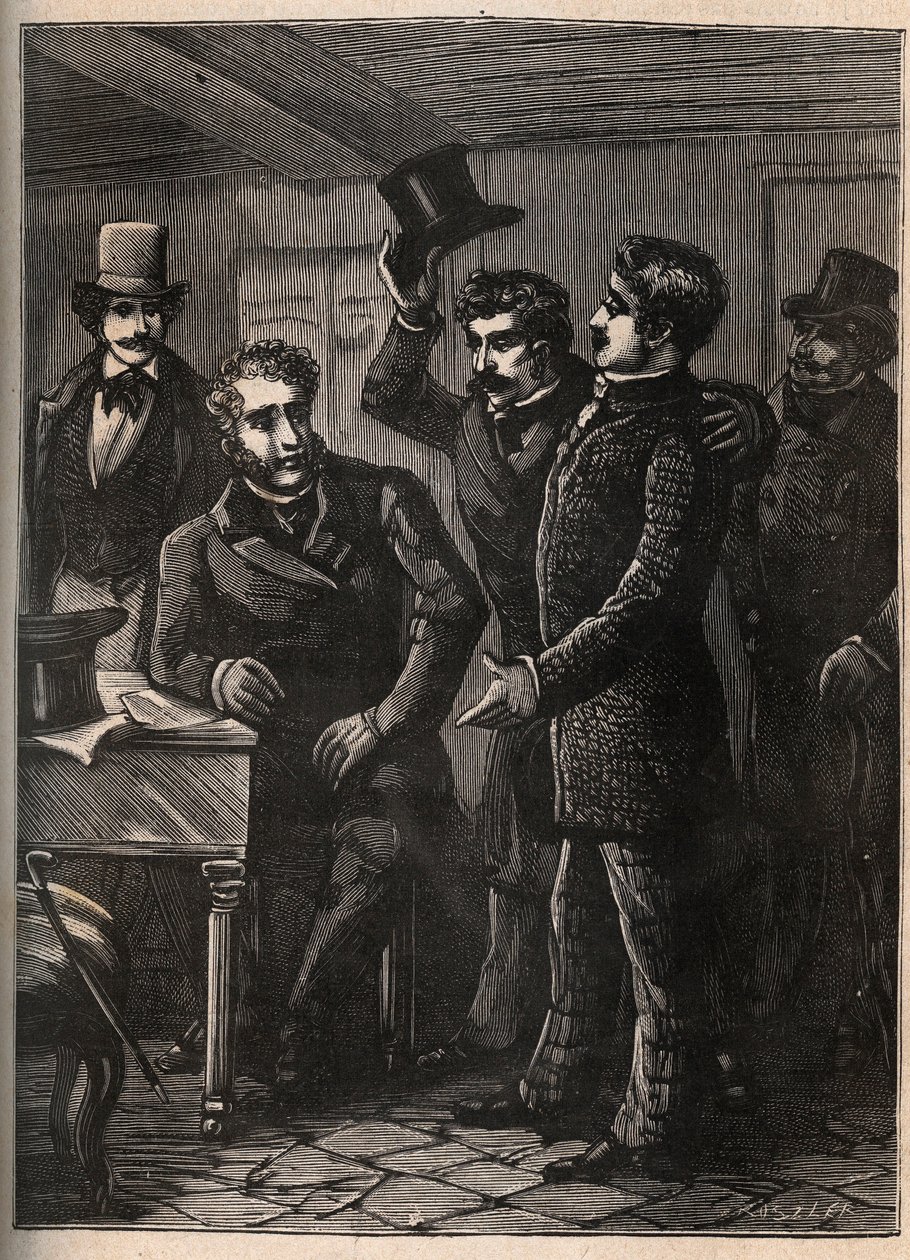 Sergeant Charles Goubin (1798-1822) arresteras av Eugene-Francois (Eugene Francois) Vidocq - gravyr i "The four sergeants of La Rochelle grand rect historique et dramatique"" av Jules Beaujoint - Runt 1900 av Anonymous Anonymous