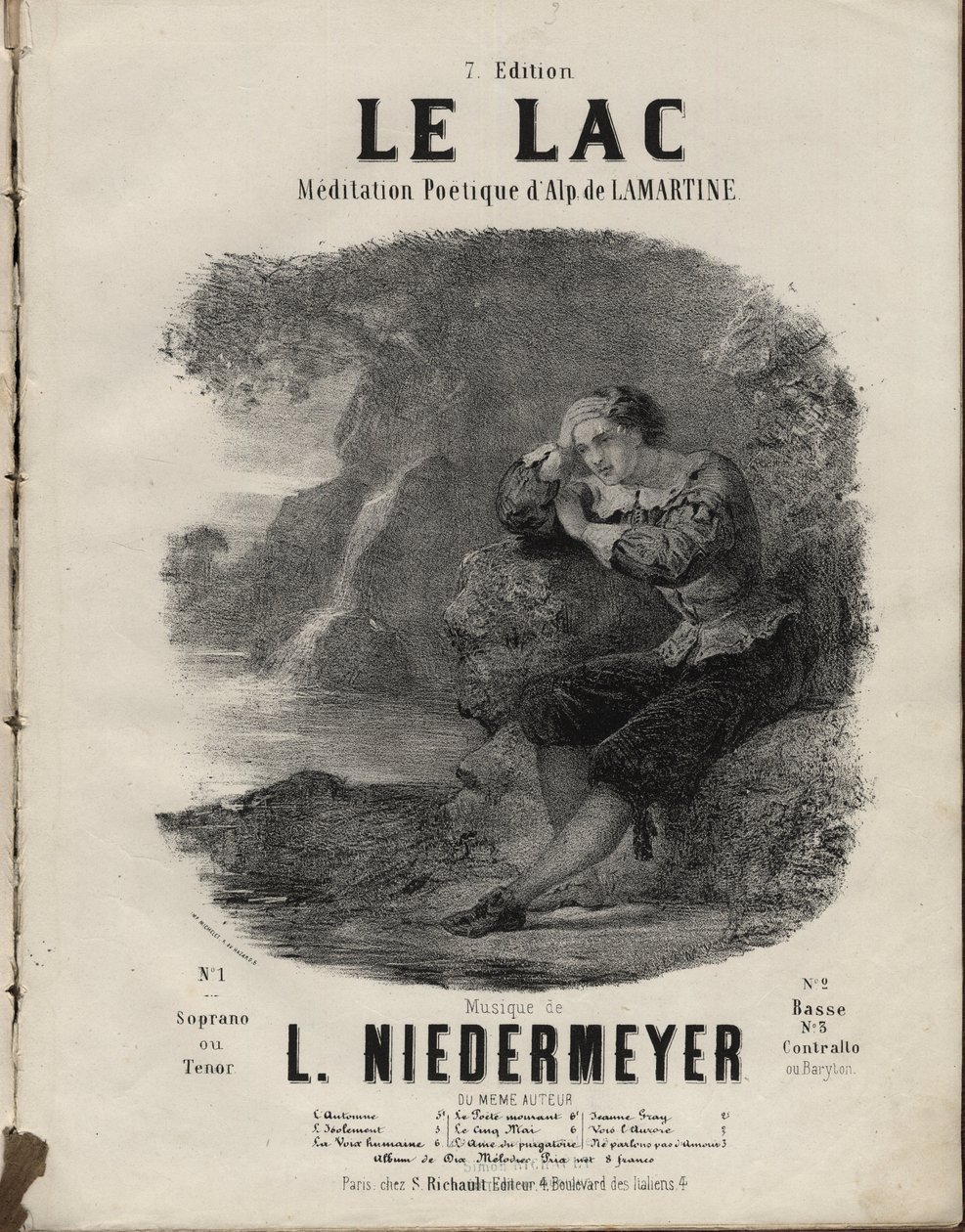 Noter till "" Le Lac "" Meditation Poetique av Alphonse de Lamartine, musik av Abraham, Louis Niedermeyer Private Collection. av Anonymous Anonymous