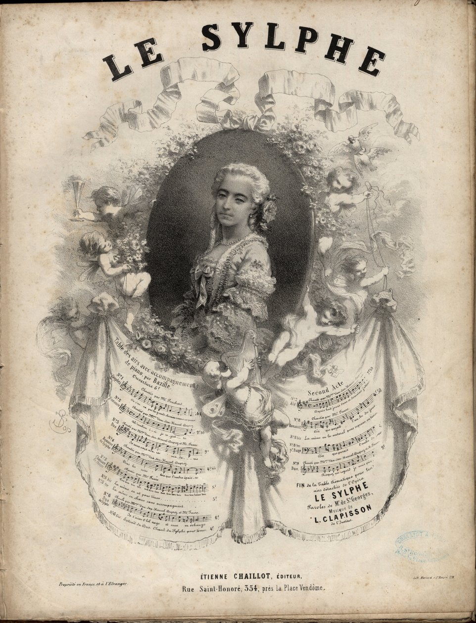Noter till "" Le Sylphe"" operakomik i 2 akter, text av M. de Saint-Georges, musik av M. Louis Clapisson 1808-1866 Privat samling. av Anonymous Anonymous