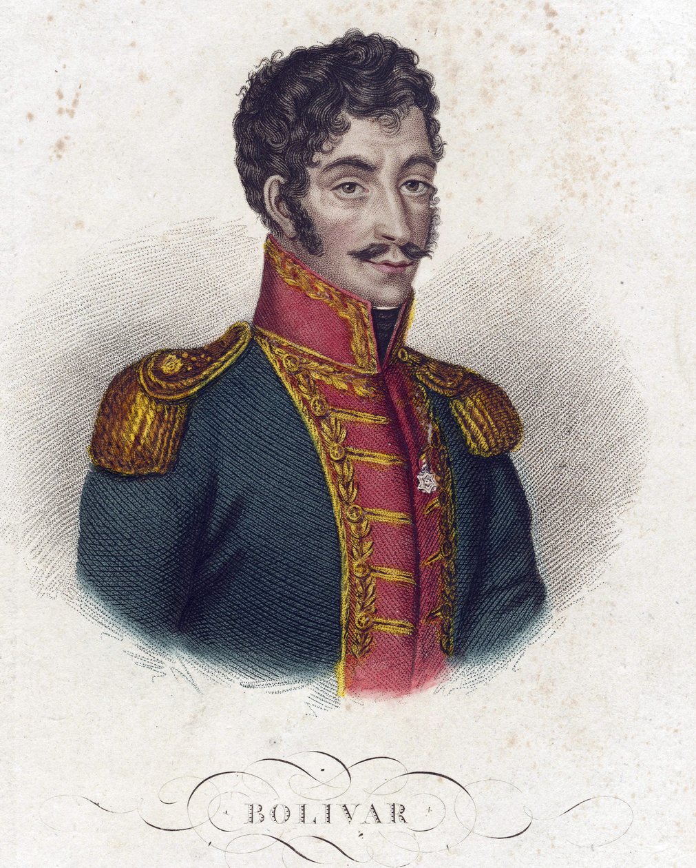 Simon Bolivar (1783-1830) - Anonym - 1825 - Etsning, akvarell - 16,6x12 - Privat samling av Anonymous Anonymous