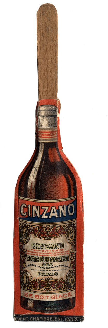 Liten reklamfan, föremål härrör från marknadsföring av Vermouth-märket Cinzano, italienskt aperitifvin. Debut 1900-talets privatsamling av Anonymous Anonymous