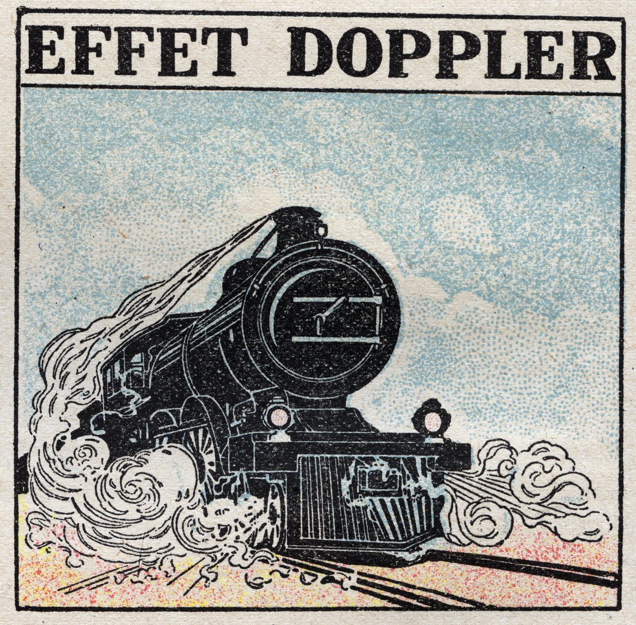 Ljudenergi: Dopplereffekt framhävd 1842 av Christian Andreas Doppler (1803-1853). Visslan från ett lok har ett skarpt ljud när det kommer och blir kraftigt när det rör sig iväg. Anonym illustration från 1925. Privat samling. av Anonymous Anonymous