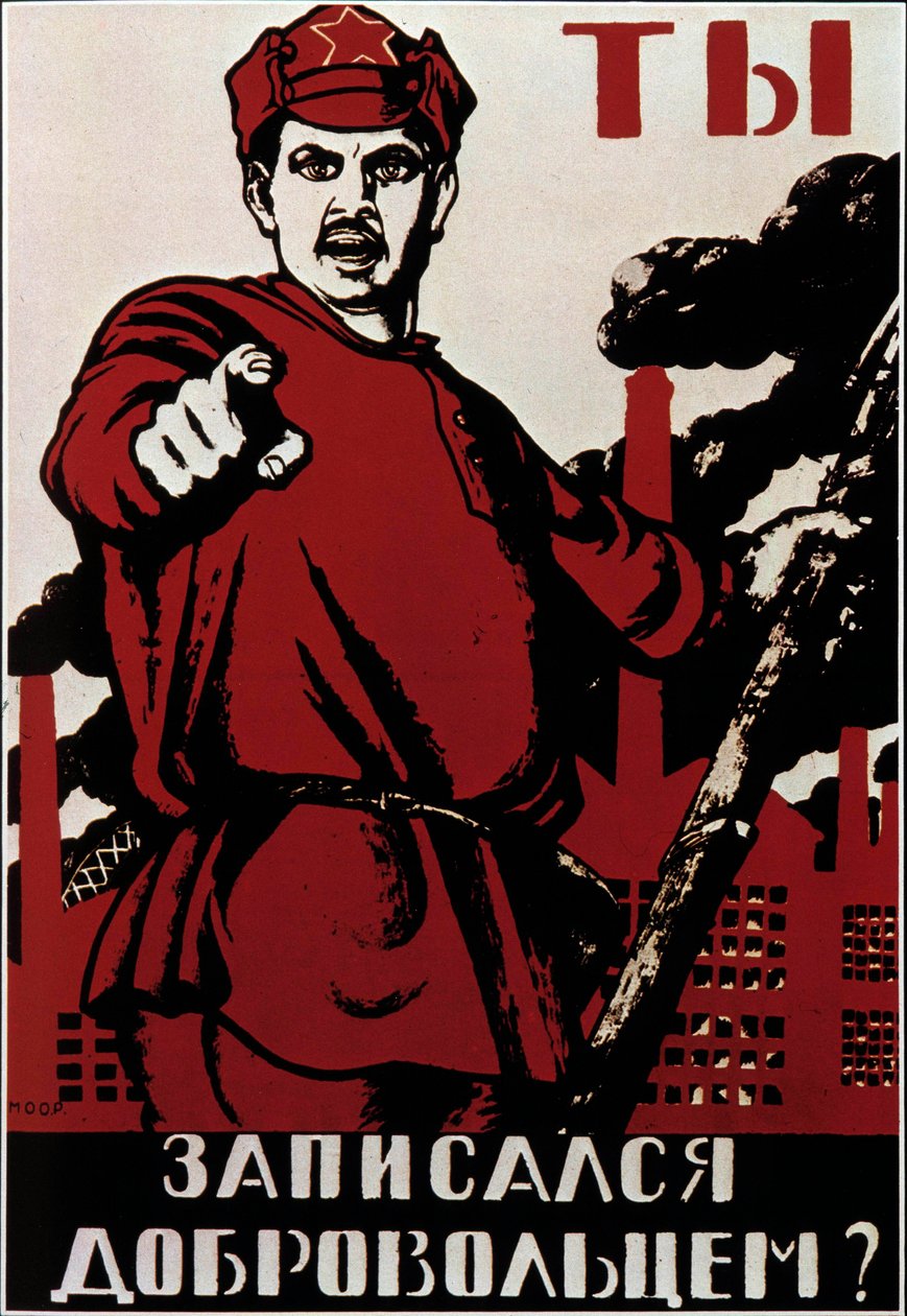 Sovjetisk revolutionär propagandaposter som vädjar till ryssarna mot den vita armens generaler och som samlar kommunisternas motståndare efter bolsjevikrevolutionen 1917. av Anonymous Anonymous