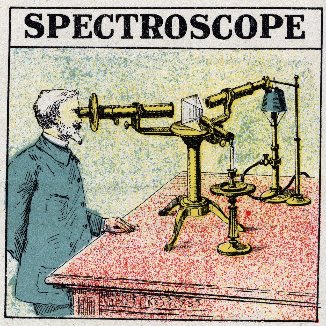 Spektralanalys: ett spektroskop. Anonym illustration från 1925. Privat samling. av Anonymous Anonymous