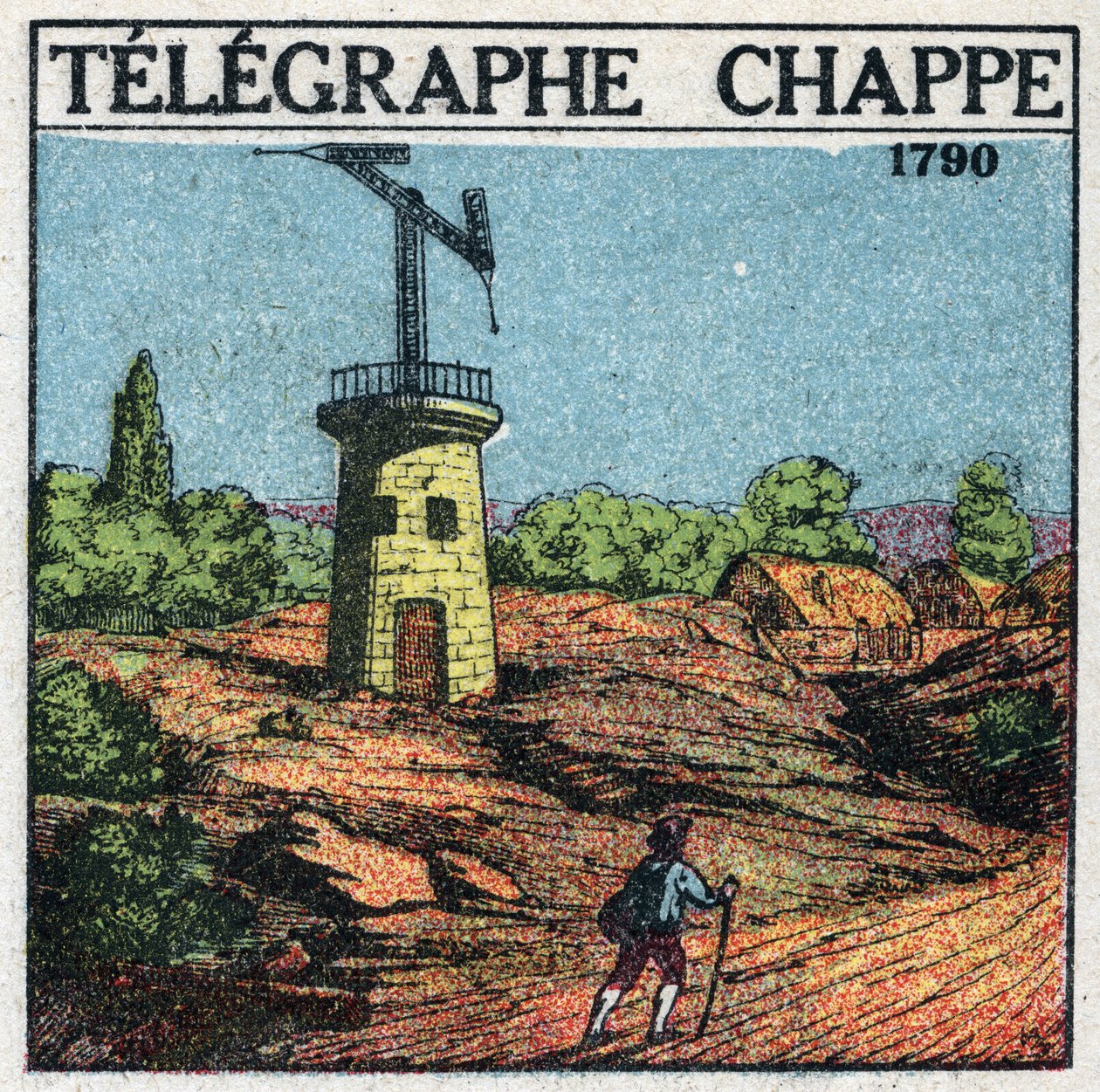 Telegraf: telegraf av Claude Chappe (1765-1805) 1790. Anonym illustration från 1925. Privat samling. av Anonymous Anonymous