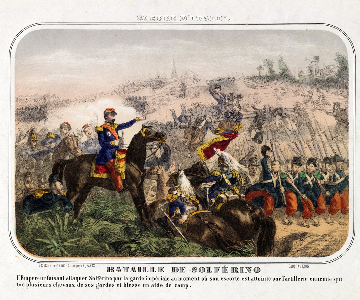 Slaget vid Solferino (24 juni 1859) - Anonym - 1859 - Färglitografi - 40,1x28,1 - Privat samling av Anonymous Anonymous