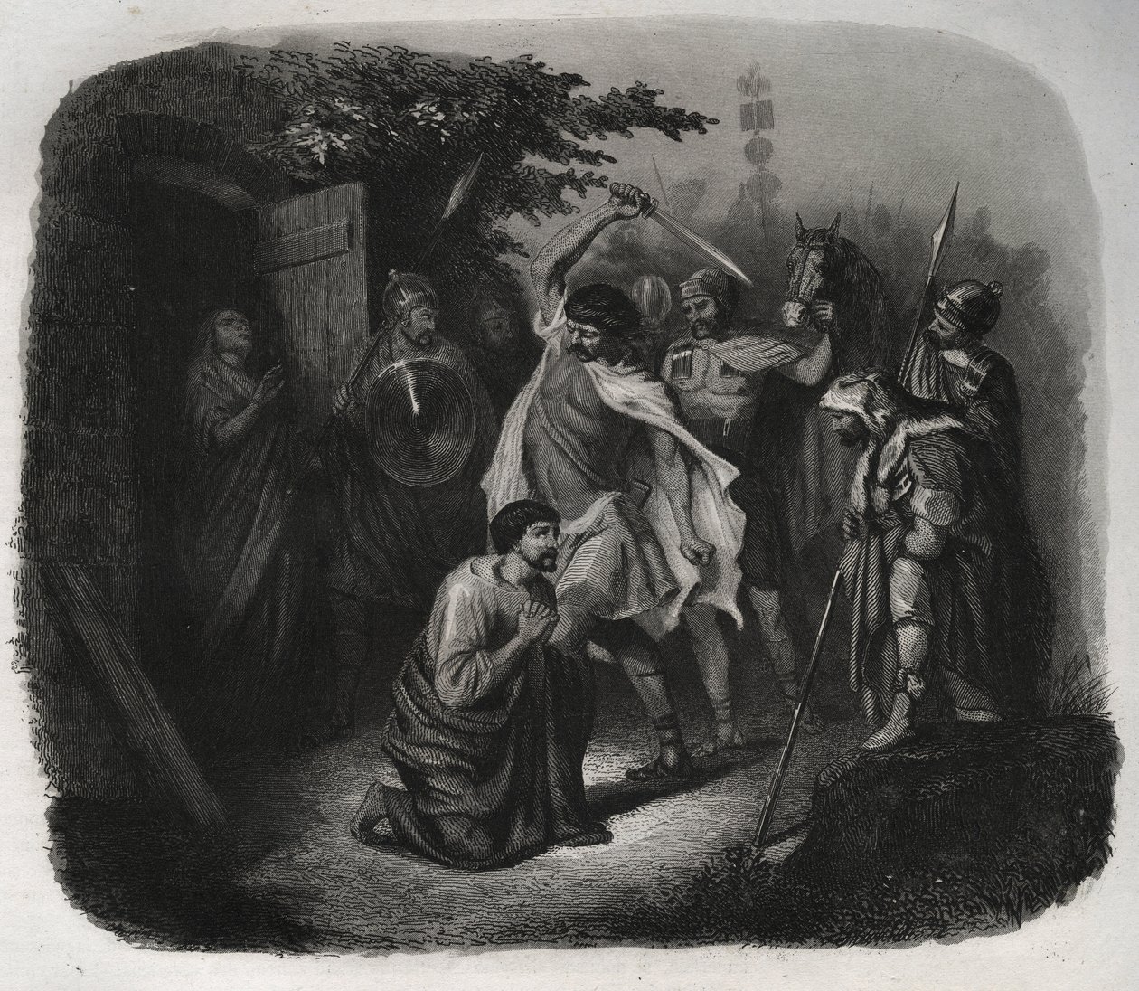 Dekollationen av Saint Julian (Martyrskap). Gravyr från 1846 i "" Lives of the saints"". Privat samling. av Anonymous Anonymous