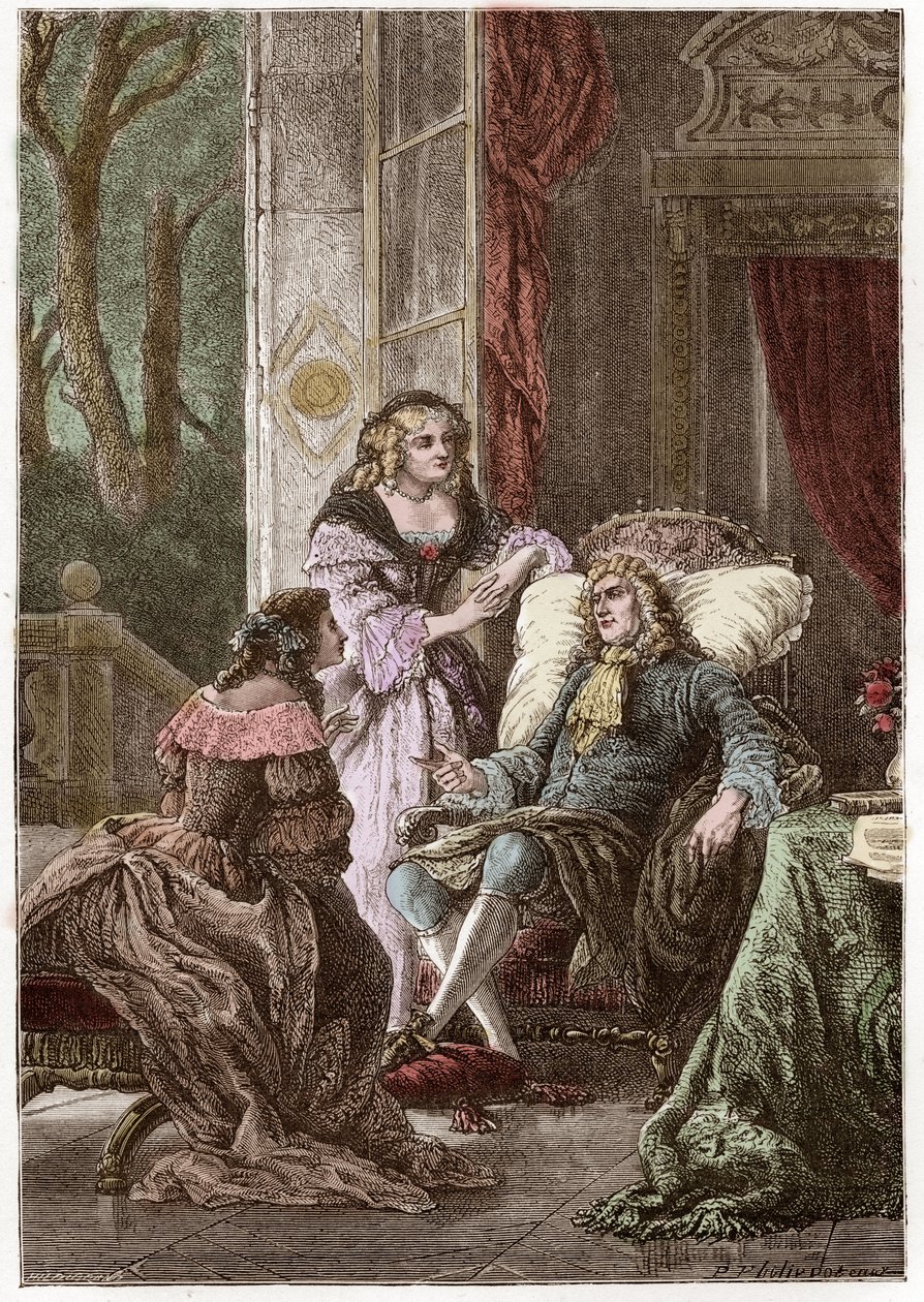 Hertigen Francois de La Rochefoucauld (1613-1680), markisinnan Madame de Sevigne (1626-1696) och grevinnan de La Fayette (1634-1693), franska författare - Gravyr av Hildebrand efter P. Philippoteaux - (hertig Francois de La Rochefoucauld (1613-1680), Marc av Anonymous Anonymous