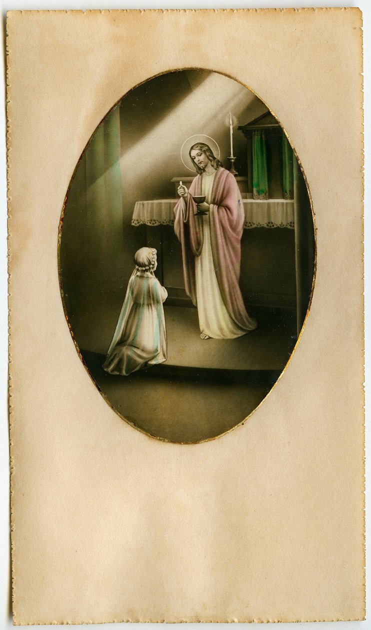 Eukaristin, nattvarden, altarets sakrament: ett barn framför Jesus (gravyr) av Anonymous Anonymous