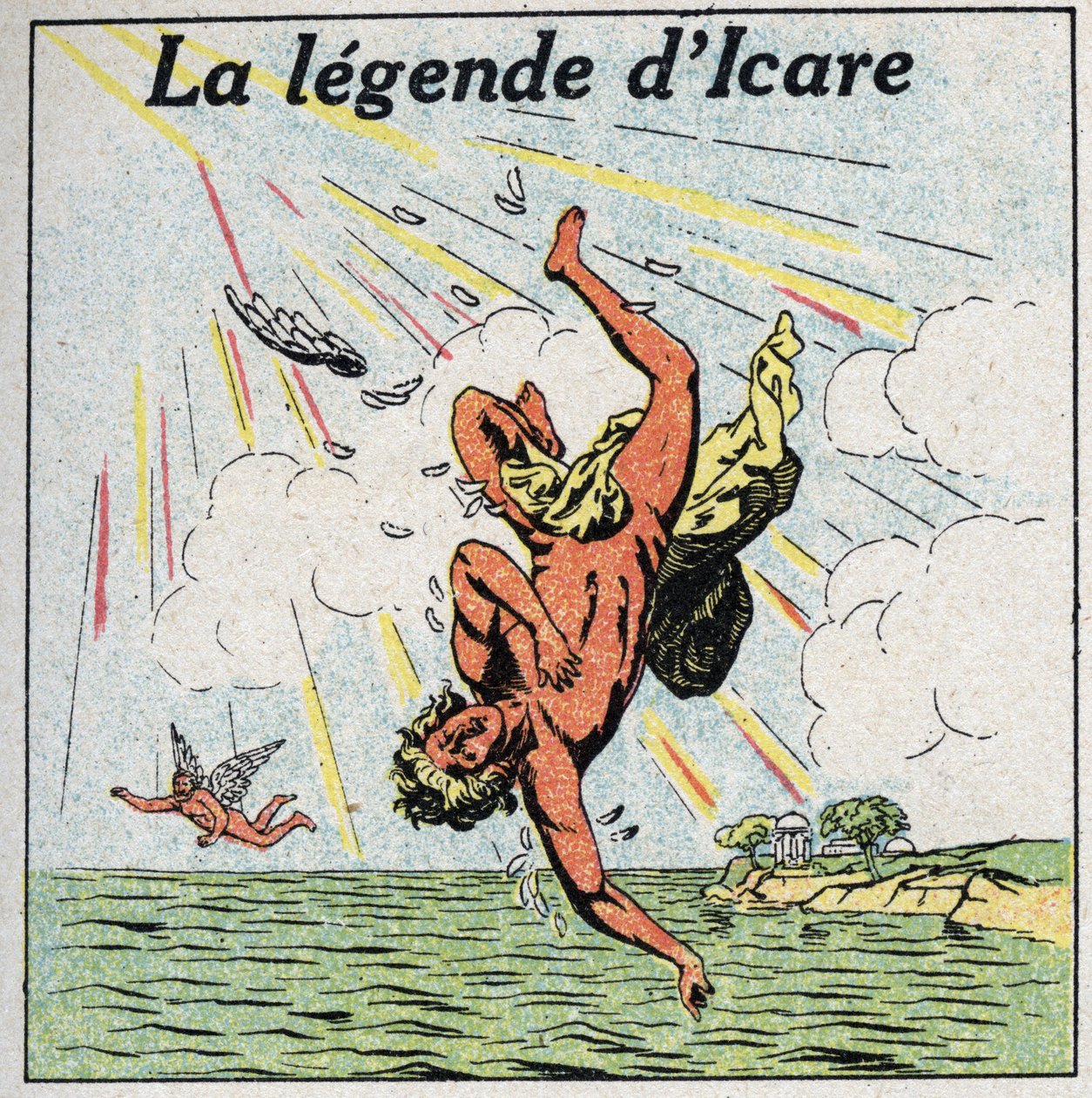 Ikaros fall - Ikaros fall. Anonym illustration av 1925. Privat samling. av Anonymous Anonymous