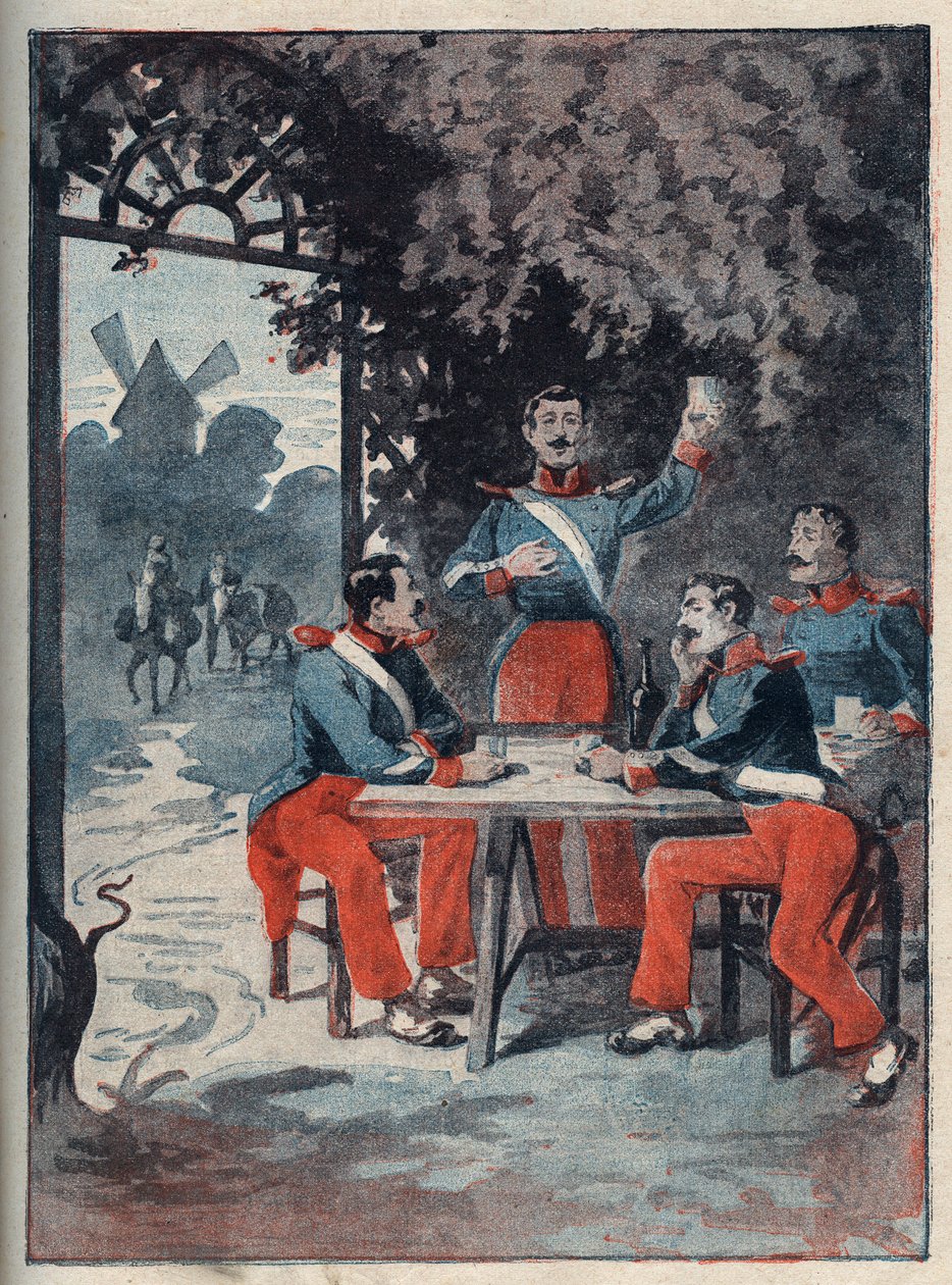 De fyra sergenterna (Jean Francois Bories (1795-1822), Jean Joseph Pommier (1796-1822), Marius Claude Raoulx (1797-1822)) och Charles Goubin (1798-1822) från La Rochelle anklagade under restaurationen för att vilja störta monarkin och giljotinerna 1822 av Anonymous Anonymous