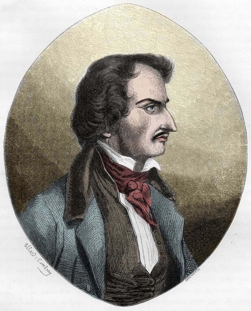 Den franske poeten och lönnmördaren, Pierre Francois Lancenaire (Lacenaire) - Pierre Francois Lacenaire (1803-1836), fransk dandy, poet, man av bokstäver - Gravyr från 1863 i "Le Livre Rouge - Histoire De L