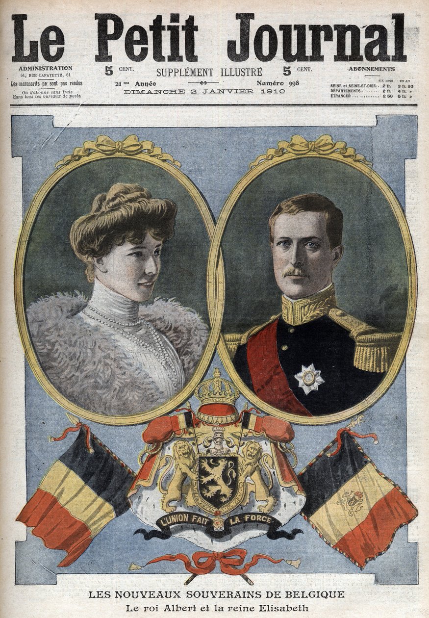 The New Sovereign of Belgium - Kung Albert I och Drottning Elisabeth av Baviere - I "" The Petity Journal"" från januari 1910 - Albert I Kung av Belgien (1875-1934) med sin hustru Elisabeth av Bayern (1876-1965) av Anonymous Anonymous