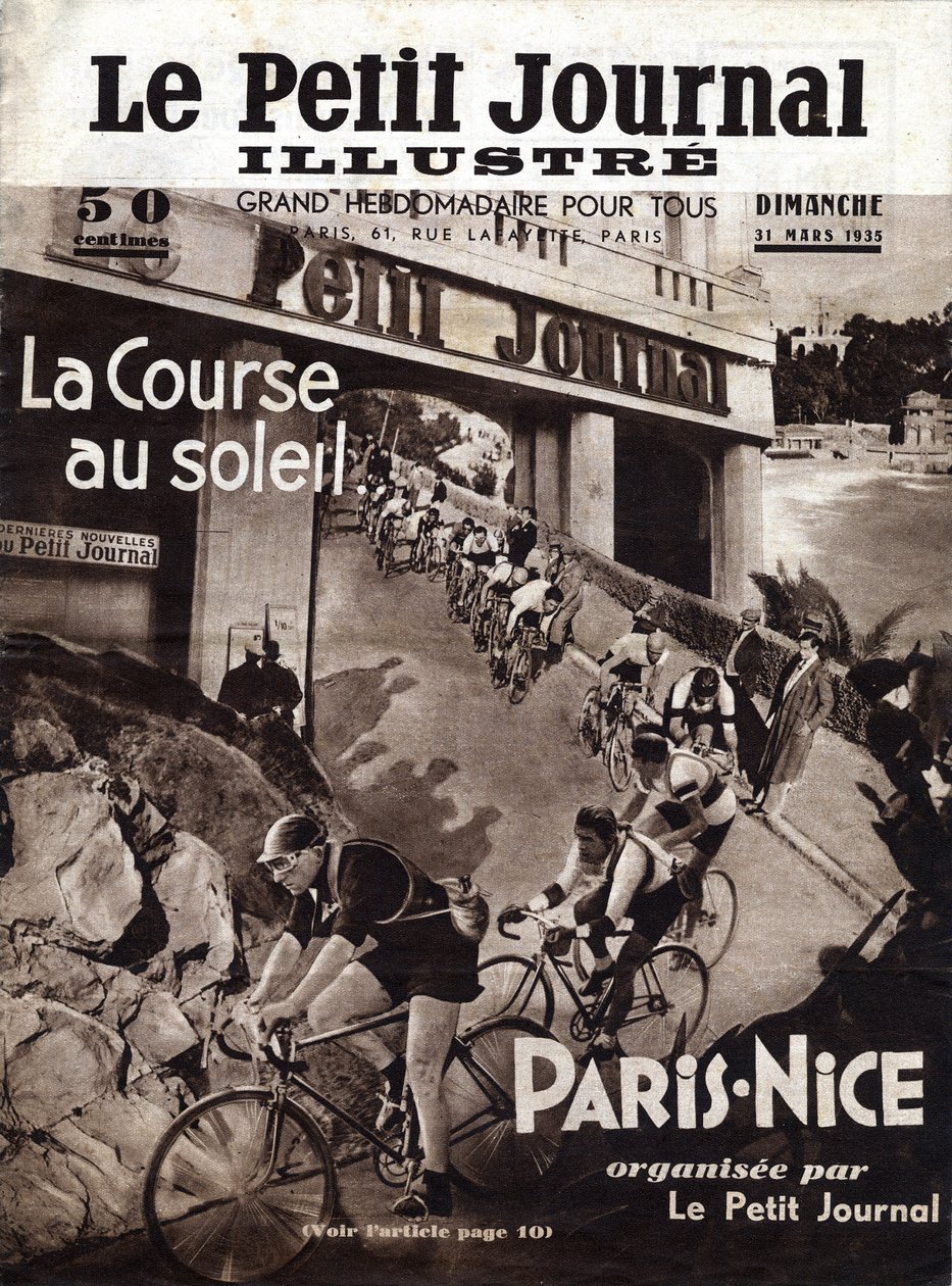 Cykelloppet Paris Nice arrangerat av den lilla tidningen. Omslag till "" The Little Illustrious Journal"" av 31/03/1935. Privat samling av Anonymous Anonymous