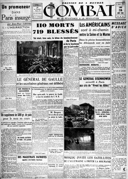 Upproret i Paris för att befria huvudstaden - rubrik i "Combat" av den 28 augusti 1944, coll. MDJ Bernard. av Anonymous Anonymous