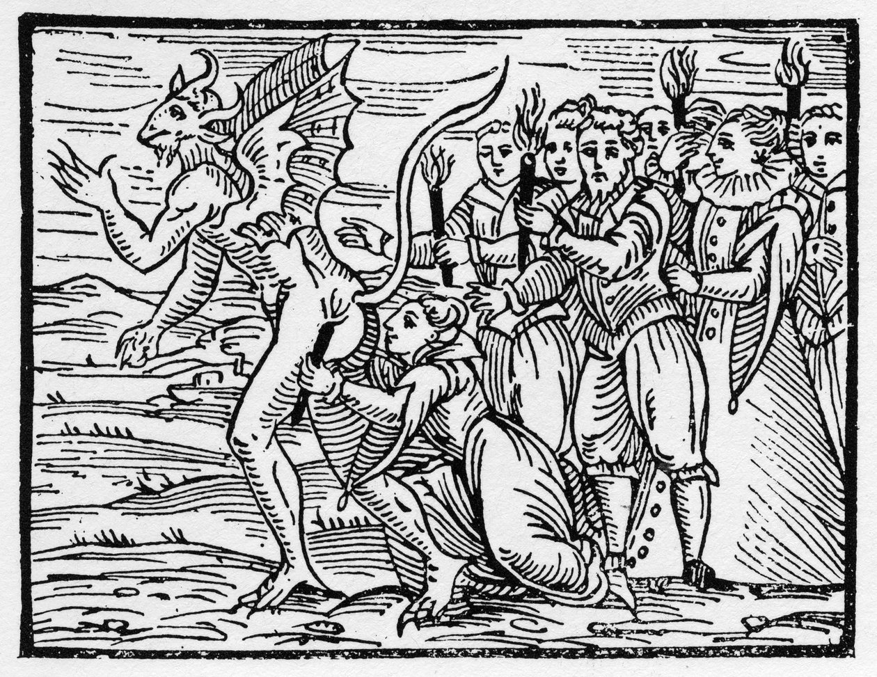 Sabbatsrituell kyss på djävulens skinkor - "Compendium Maleficarum", handlar om häxorna, deras olyckor och deras sortileges av Francesco Maria Guazzo eller Guaccio eller Guaccius (15?? -16??) 1608 privatsamling av Anonymous Anonymous