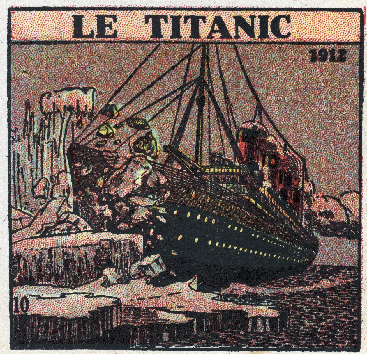 T.S.F.: Titanics förlisning 1912. Nödmeddelanden skickades från fartygets T.S.F. inlägg efter att ha anslutit till ett isberg. Anonym illustration från 1925. Privat samling. av Anonymous Anonymous