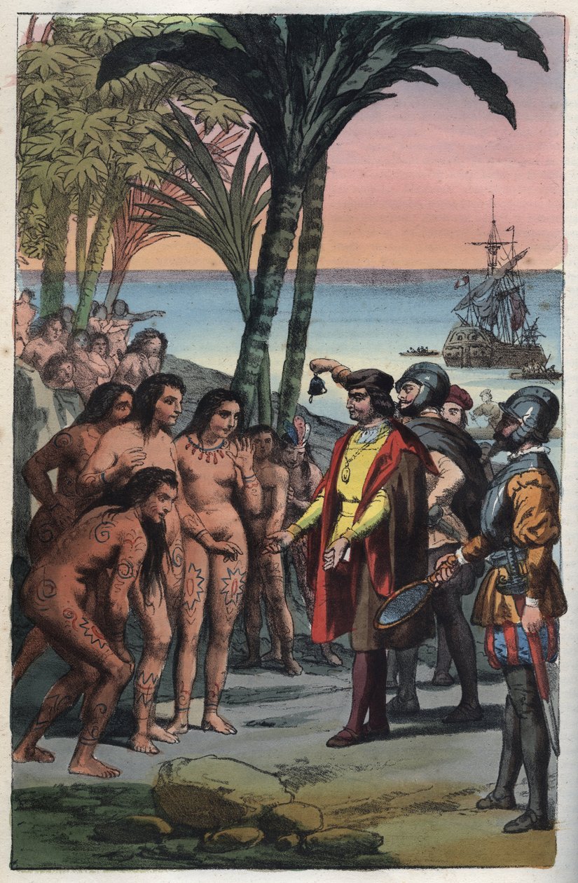 Upptäckaren Christopher Columbus (1451-1506) ankomst till Amerika av Anonymous Anonymous