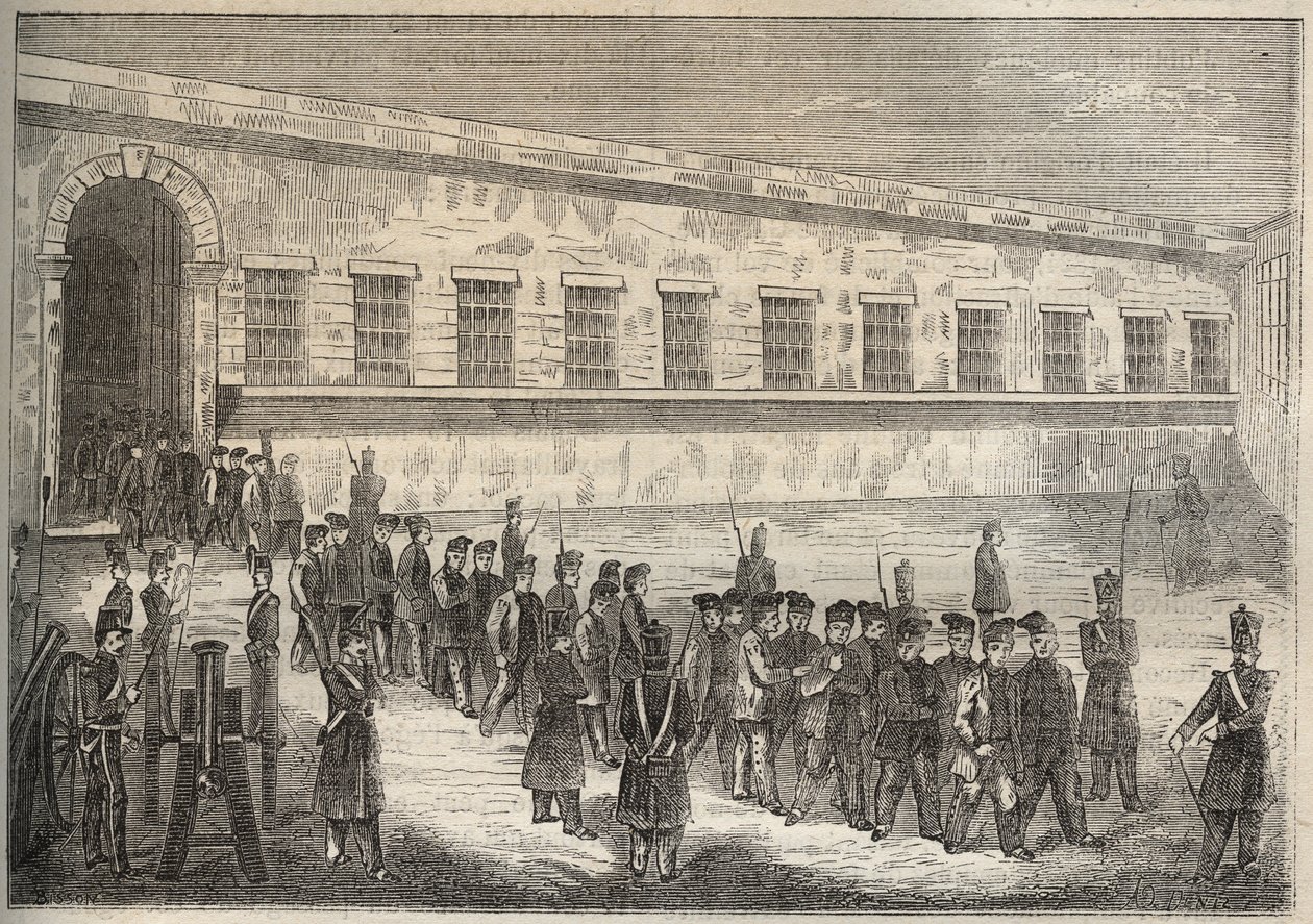 Rocheforts fängelse på 1800-talet. Gravyr i "Fångarnas historia från deras skapelse till idag" (1877) av Pierre Zaccone (1817-1895) (Colonia Penale - Straffkoloni). Privat samling. av Anonymous Anonymous