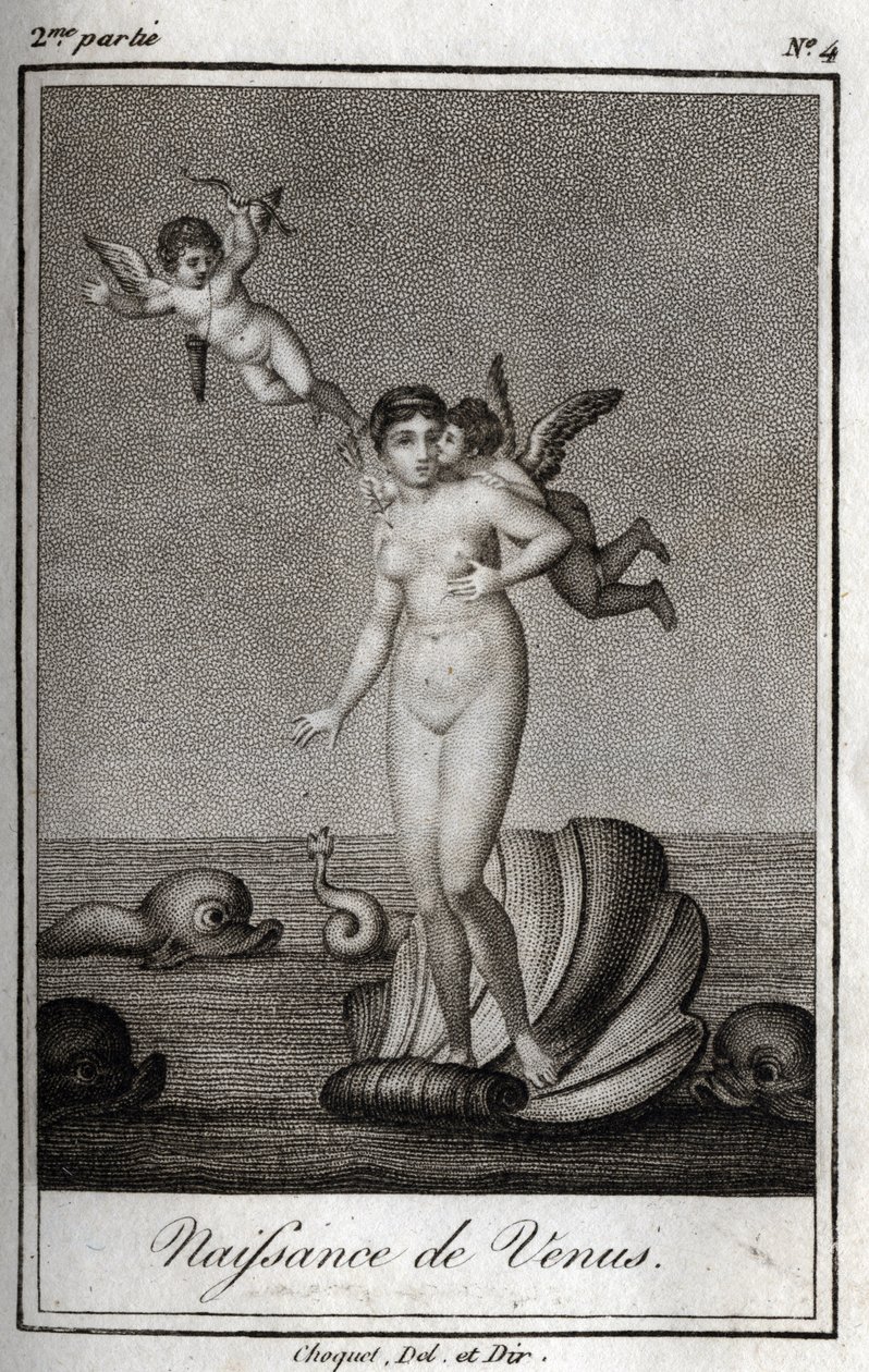 Venus födelse (Venus födelse). Gravyr från 1819 i "Lettres a Emilie sur la mythologie" av Charles Albert Demoustier (1760-1801). Privat samling. av Anonymous Anonymous