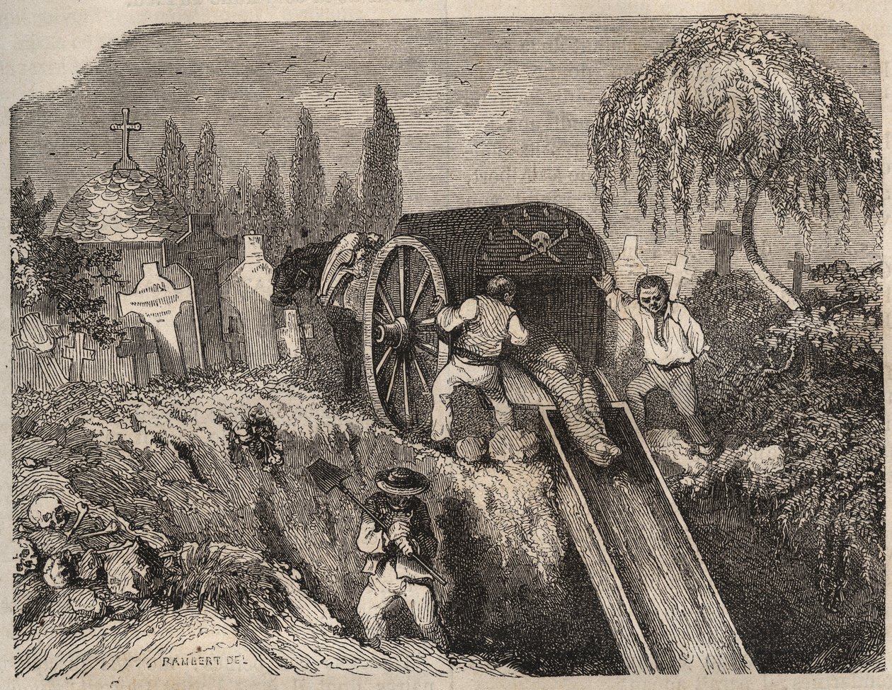 Kyrkogården i Brest Bagne på 1800-talet. Gravyr i "Fångarnas historia från deras skapelse till idag" (1877) av Pierre Zaccone (1817-1895) (Colonia Penale - Straffkoloni). Privat samling. av Anonymous Anonymous