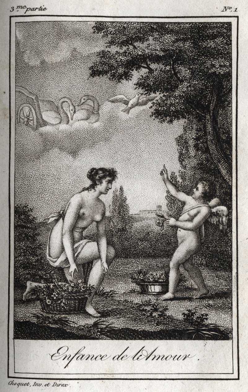 Kärlekens barndom. Gravyr från 1819 i "Lettres a Emilie sur la mythologie" av Charles Albert Demoustier (1760-1801). Privat samling. av Anonymous Anonymous