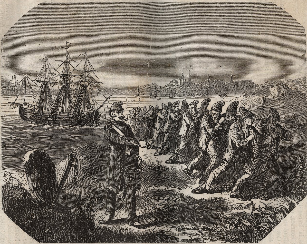 Cordellen (verk av stor trötthet) vid bagne de Rochefort på 1800-talet. Gravyr i "Historia om fängelserna från deras tillkomst till våra dagar" (1877) av Pierre Zaccone (1817-1895) (Colonia Penale - Straffkoloni) av Anonymous Anonymous