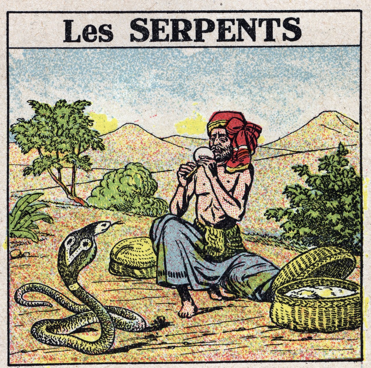 Musikens effekter: en charmör av kobrasormar. Anonym illustration från 1925. Privat samling. av Anonymous Anonymous
