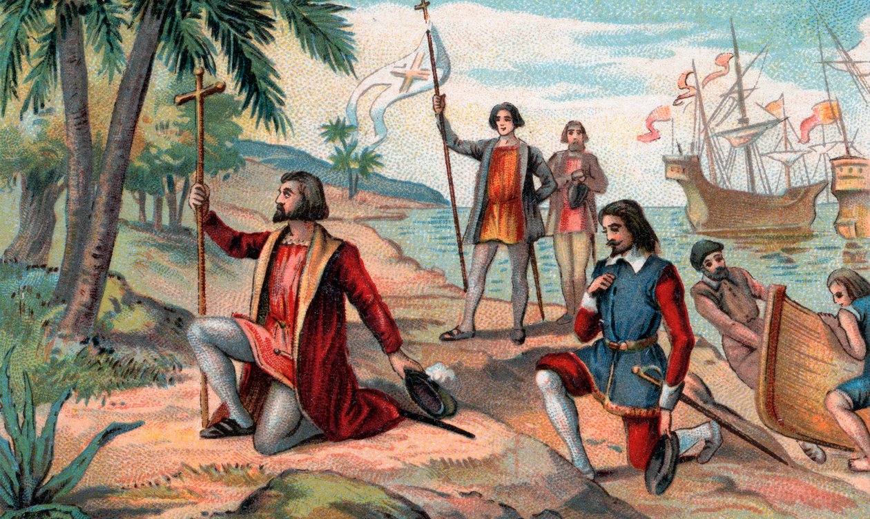 Landningen av Christopher Columbus (Christopher Columbus, Cristoforo Colombo, Cristobal Colon) (1451-1506) i den nya världen av Anonymous Anonymous
