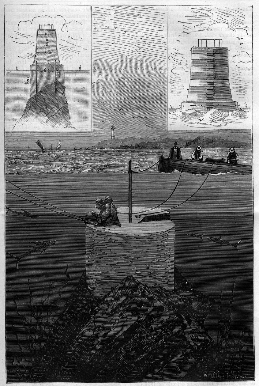 Lavezzis fyr: Konstruktion av tornetfyren på Lavezziöarna i nivå med detroit som skiljer Korsika från Sardinien i Medelhavet byggt 1874 av National Navy efter Semillantes förlisning 1 av Anonymous Anonymous
