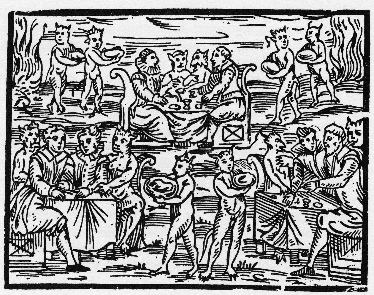 Häxornas måltid på sabbaten - "Compendium Maleficarum", handlar om häxorna, deras ondska och deras sortileges av Francesco Maria Guazzo eller Guaccio eller Guaccius (15?? -16??) 1608 privatsamling av Anonymous Anonymous