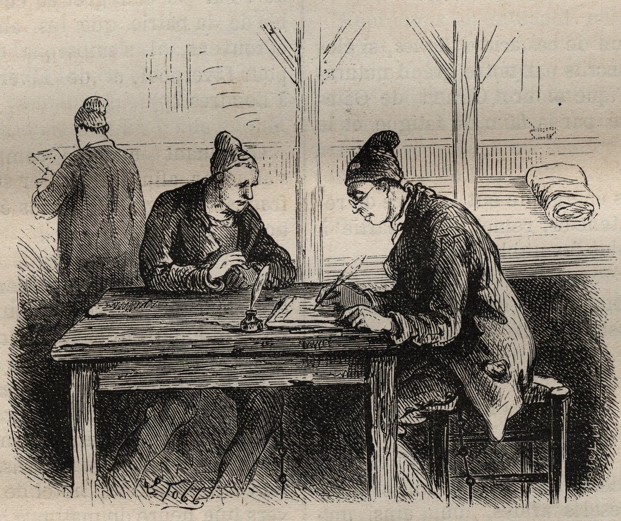 Den offentliga författaren vid Toulon Bagne på 1800-talet. Gravyr i "Fångarnas historia från deras skapelse till idag" (1877) av Pierre Zaccone (1817-1895) (Colonia Penale - Straffkoloni). Privat samling. av Anonymous Anonymous