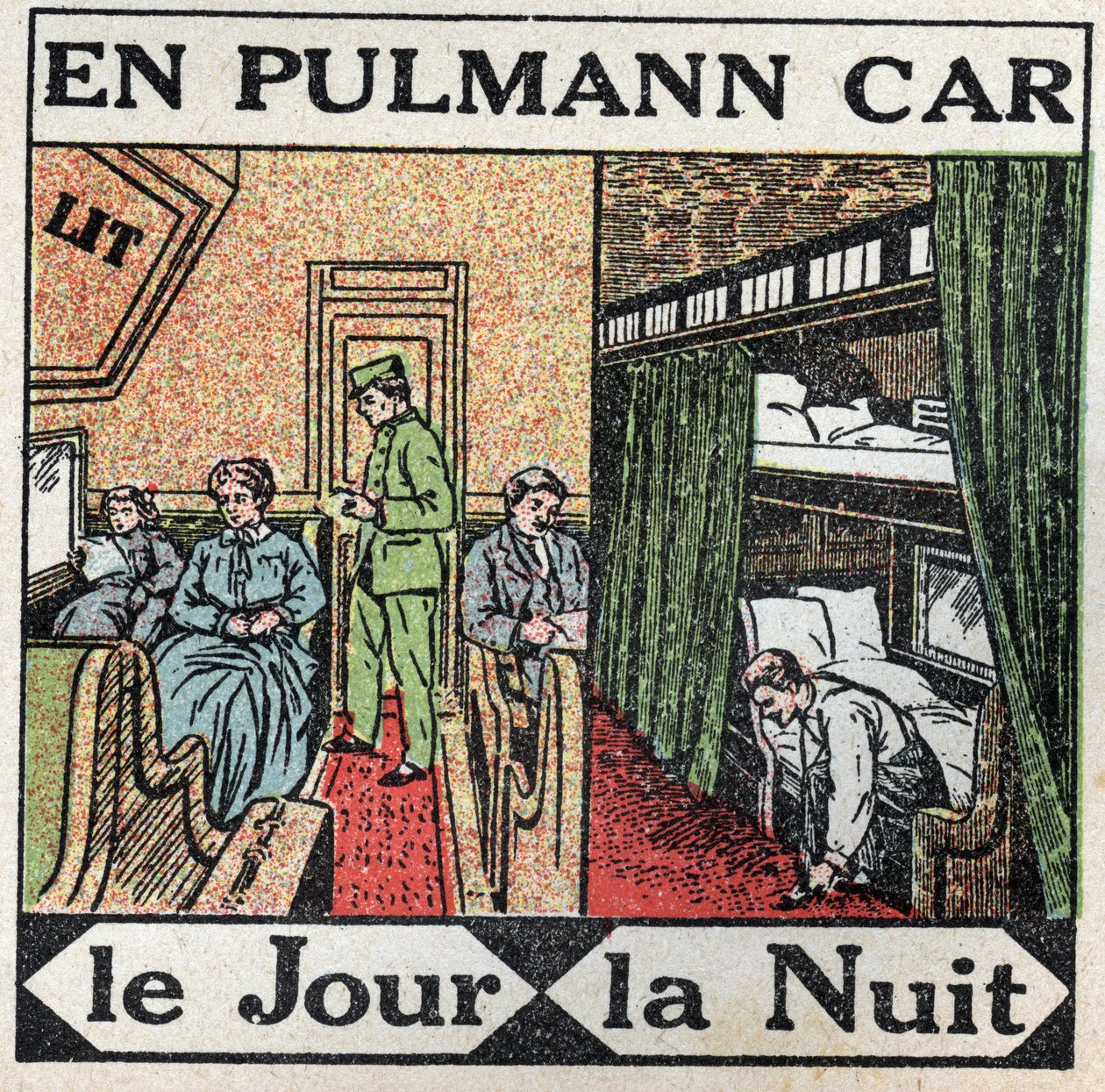 Järnvägarna: inuti Pullmanvagnen. Anonym illustration från 1925. Privat samling. av Anonymous Anonymous