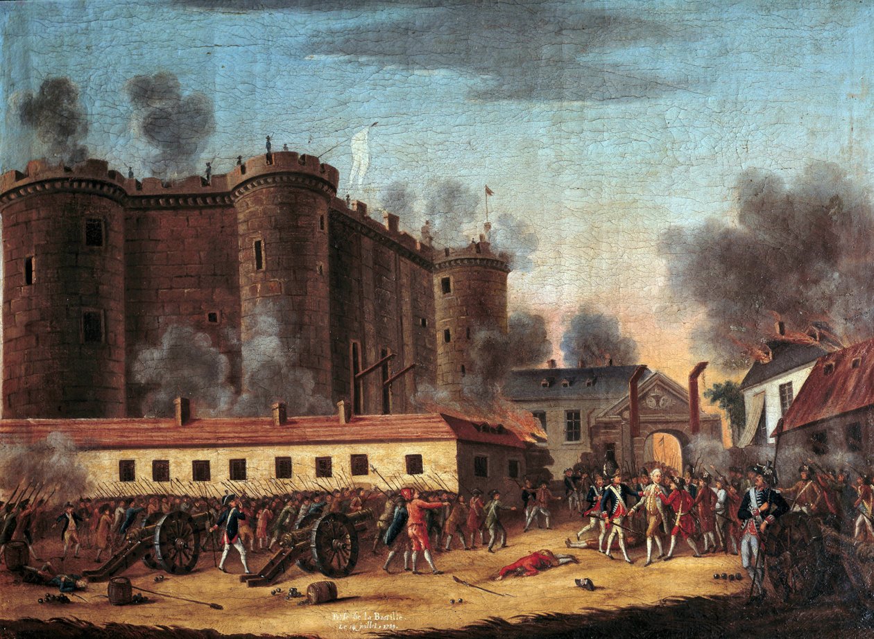 Beslaget av Bastiljen den 14 juli 1789 och arresteringen av Monsieur de Launay. Markis Bernard Rene (Bernard-Rene) Jordan de Launay (1740-1789), guvernör i Bastiljen. Anonym målning. Olja på duk. Mått: 0,63 x 0,81 m. Paris, Musée Carnavalet - Th av Anonymous Anonymous