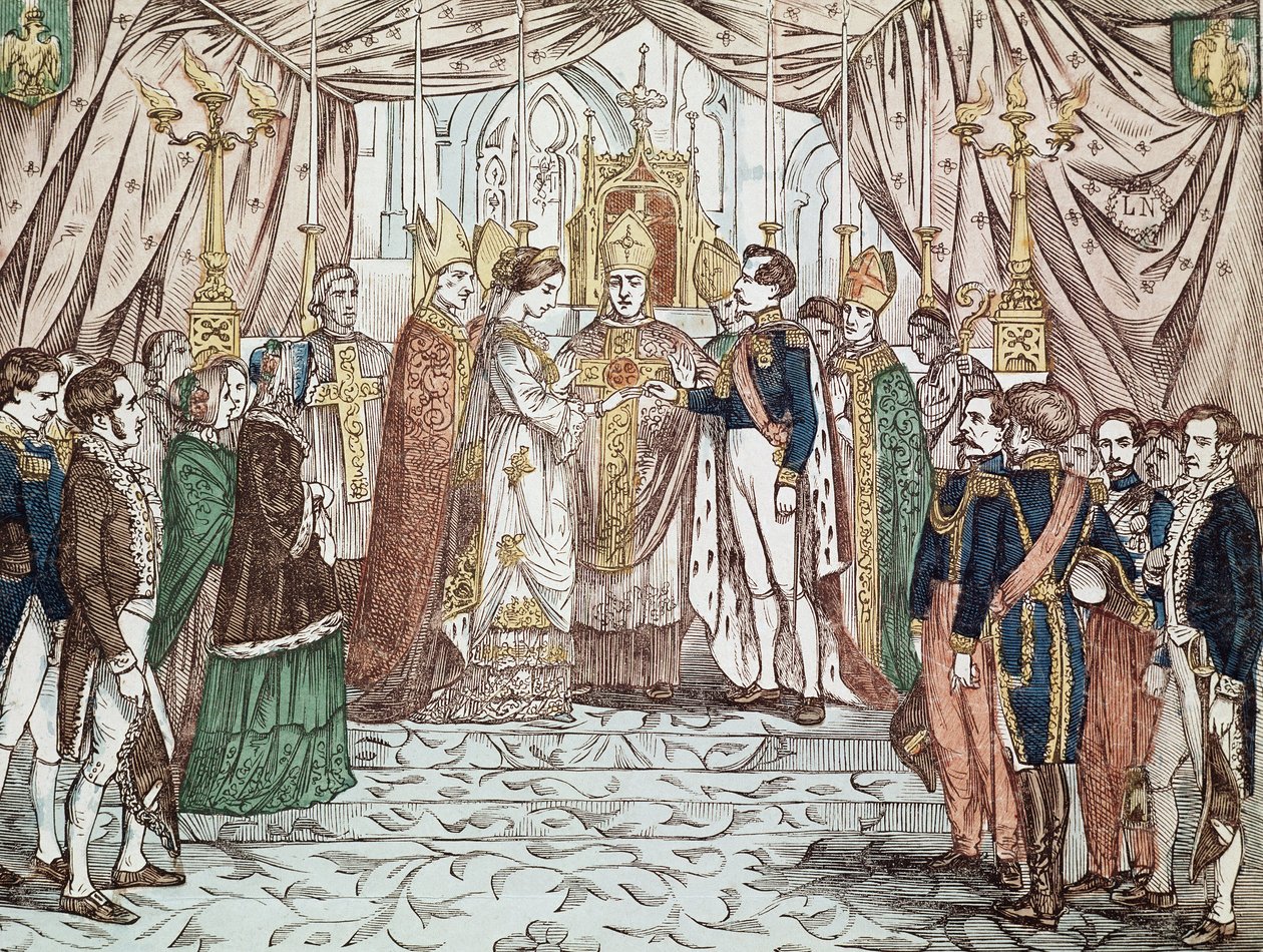 Bröllopet av Napoleon III och Eugenia Maria de Montijo de Guzman, den 30/01/1853 i Vår Fru-katedralen (gravyr av Anonymous Anonymous